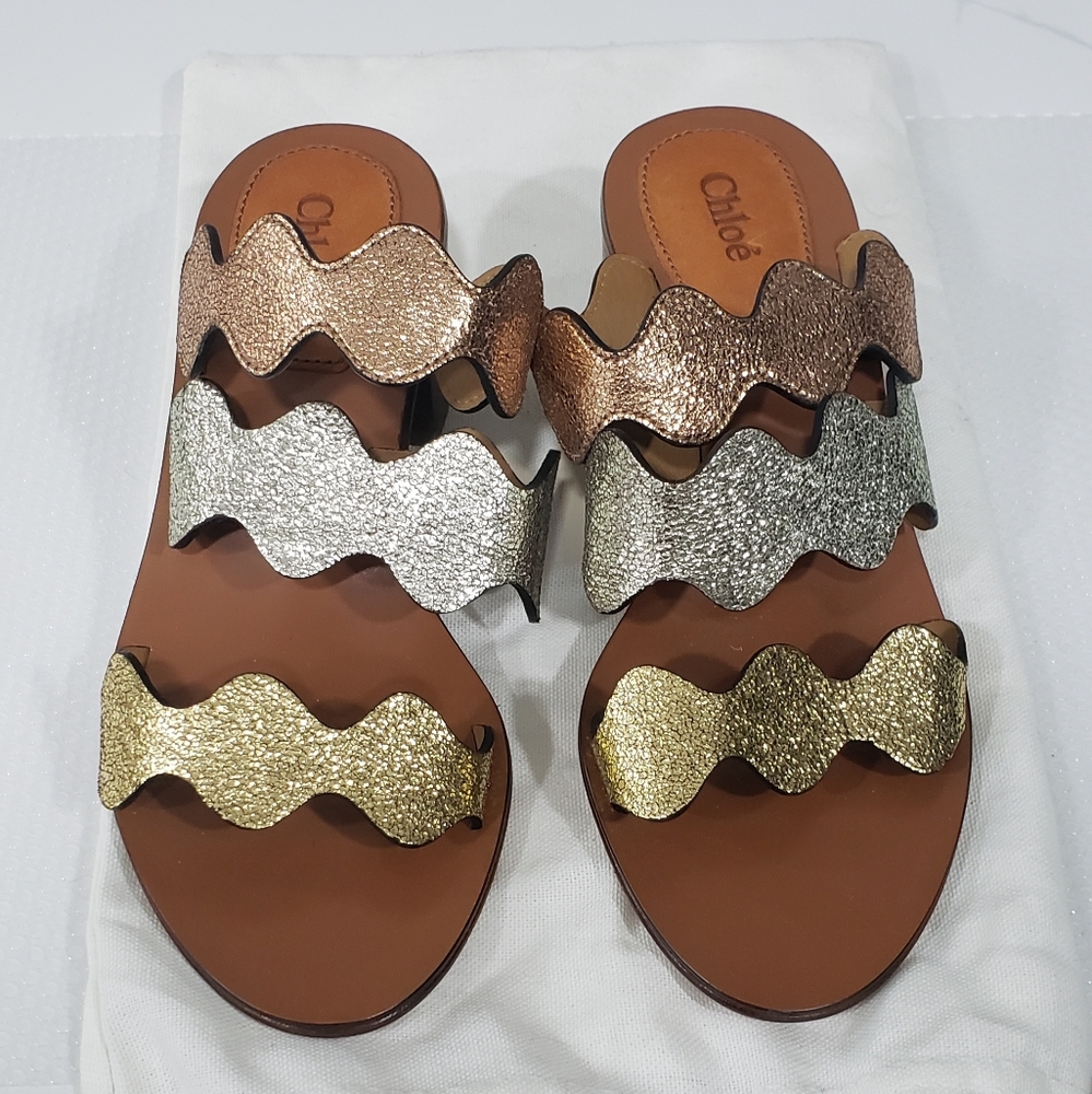 Auth Chloe three glitter band lauren slides 6 New